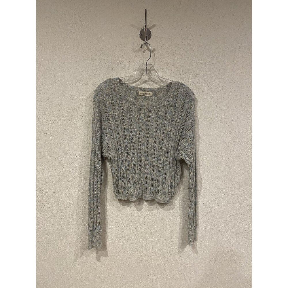 Natural Life Sweater Womens Small Gray Striped Open Knit Cropped Lightweight